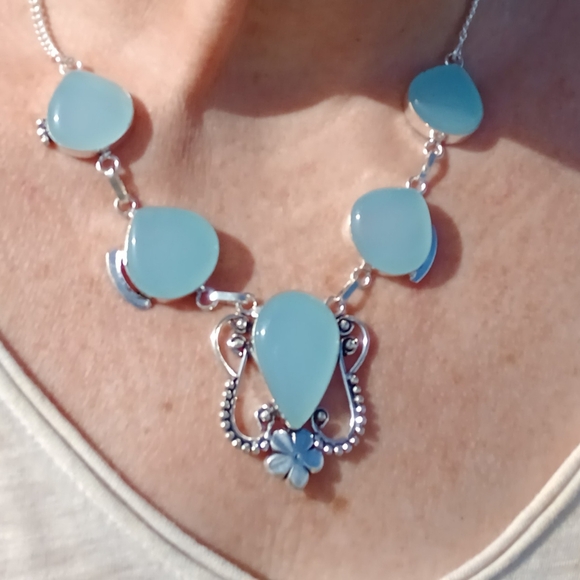 New Blue Chalcedony 925 Silver Necklace. - Picture 8 of 16